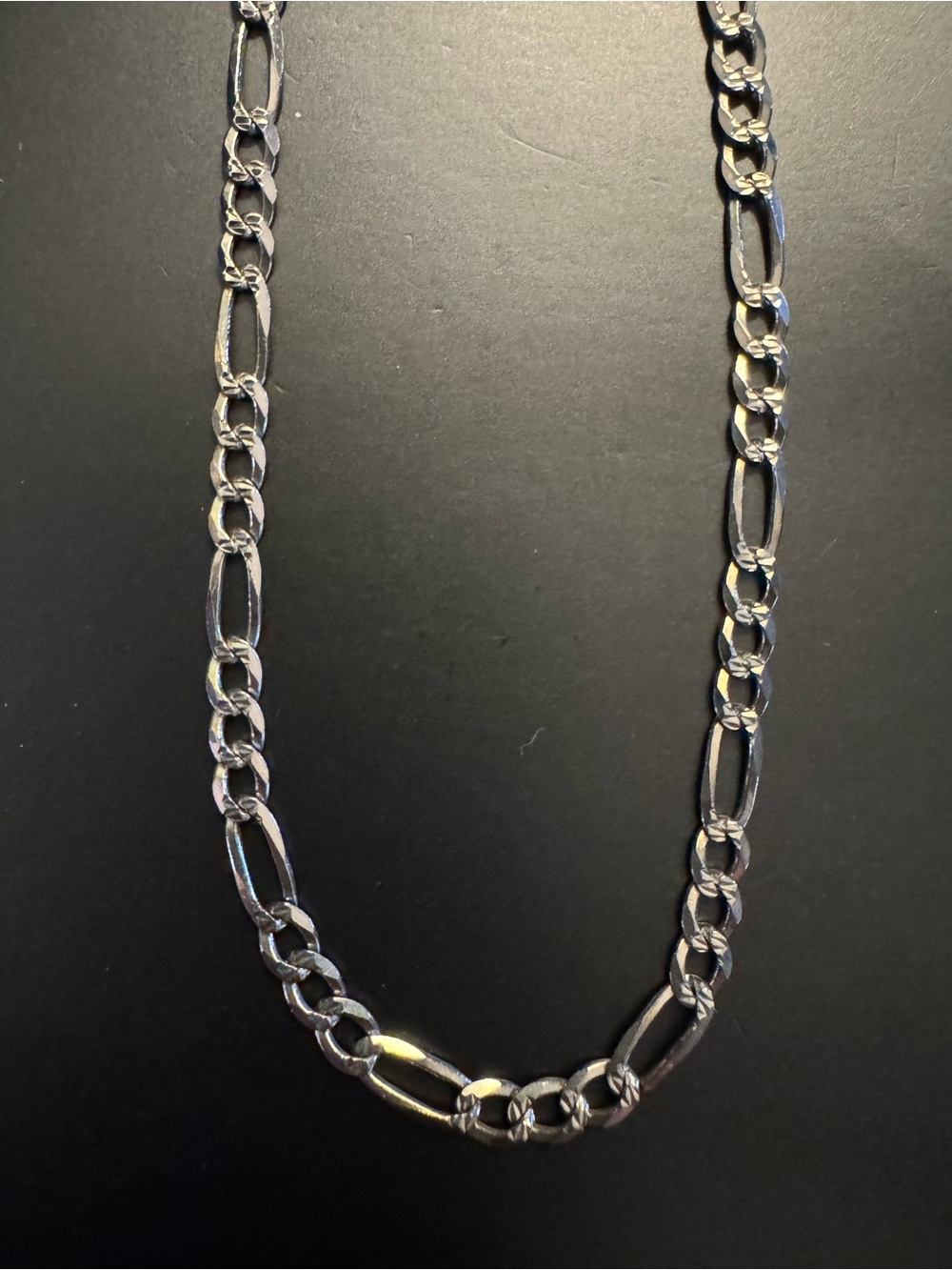 Italian Sterling Silver Figaro Chain Necklace 18” Diamond Cut 7.26g